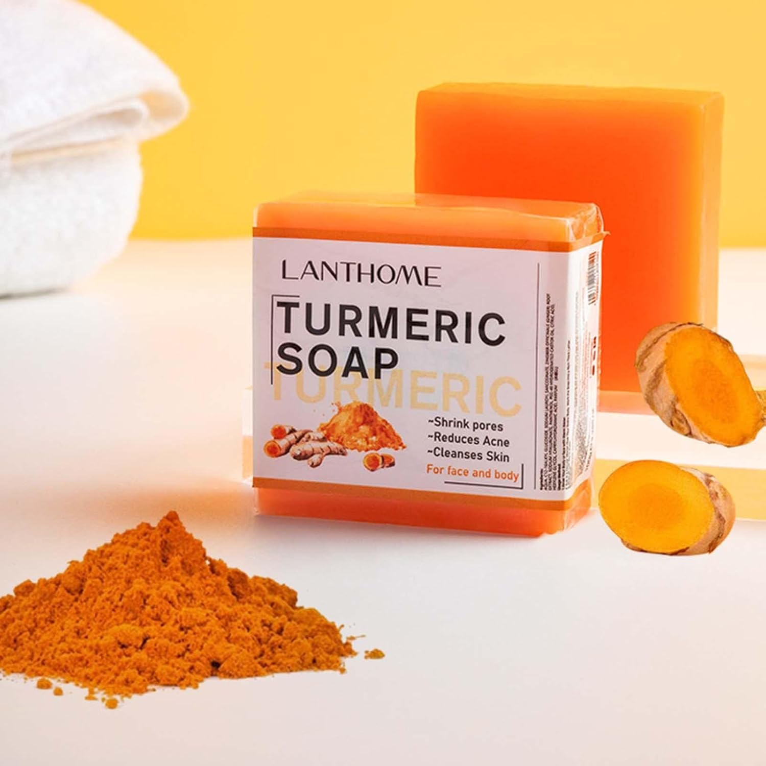 2 Pcs Natural Turmeric Soap Bar,Pure Natural Turmeric Soap Bar for Face Body | Turmeric Face Soap Reduces Acnes, Fades Scars, and Cleanses Skin, Turmeric Bar Soap for All Skin Types Strop-Au image number 3