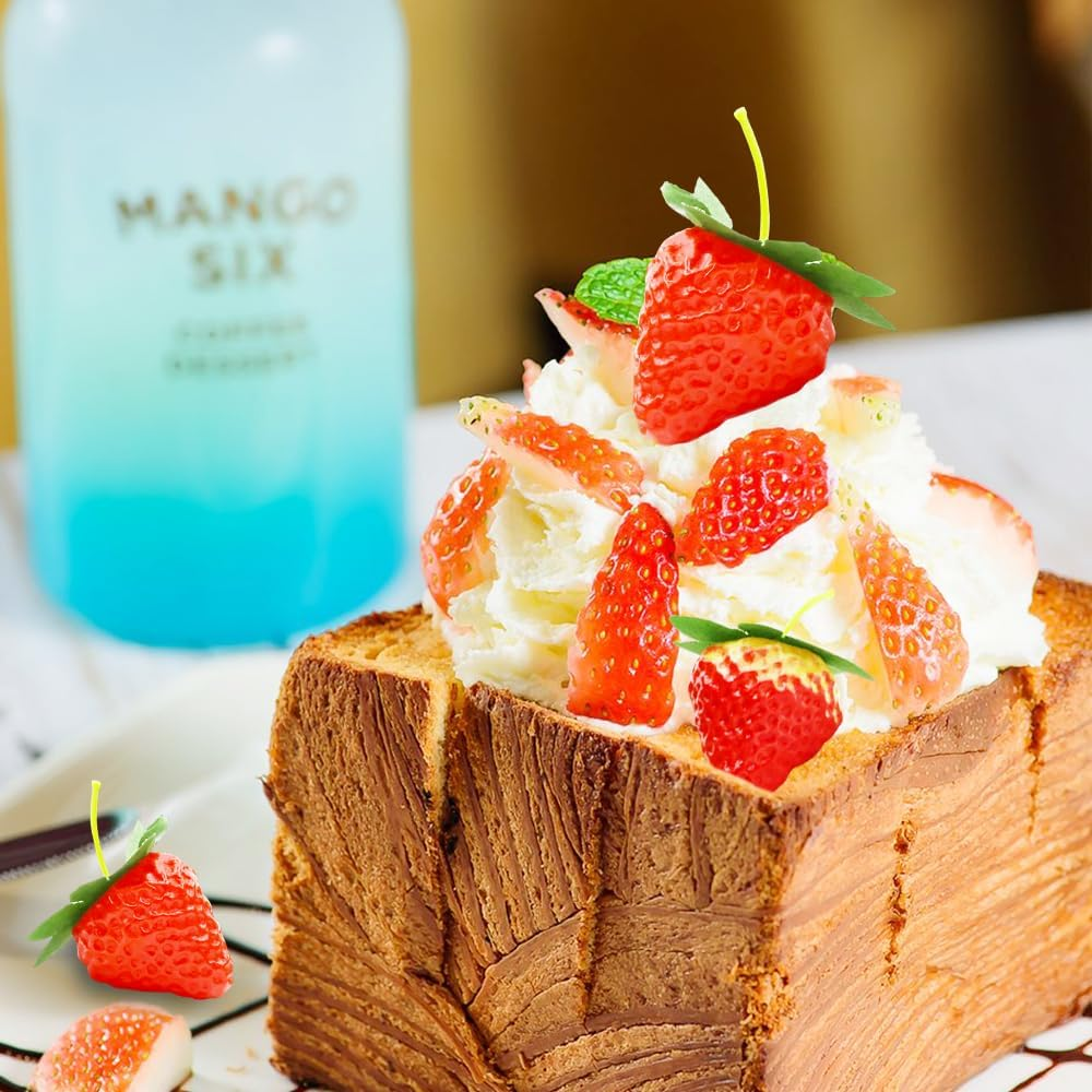 DONOTGO 50Pcs Artificial Strawberries Fruit Plastic Fake Lifelike Simulation Realistic Strawberry Faux Fruits Decoration for Home Kitchen Cabinet Party Cake Dessert Decor Photography Prop image number 2