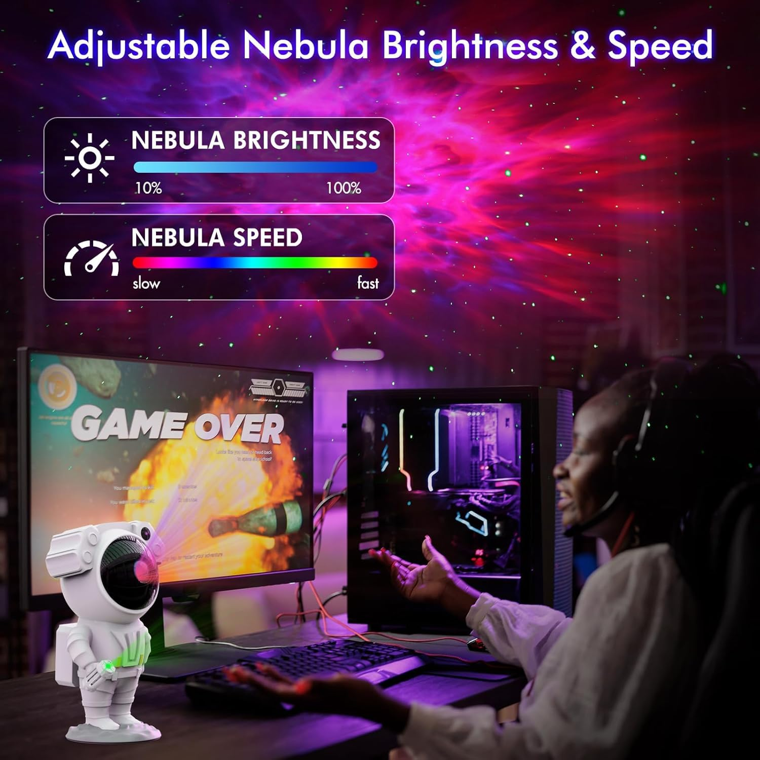 Star Projector,Galaxy Night Light,Astronaut Starry Nebula Ceiling LED Lamp with Timer and Remote, for Kids Adults for Bedroom, Birthdays,Christmas, Valentine'S Day. (Standing) image number 6