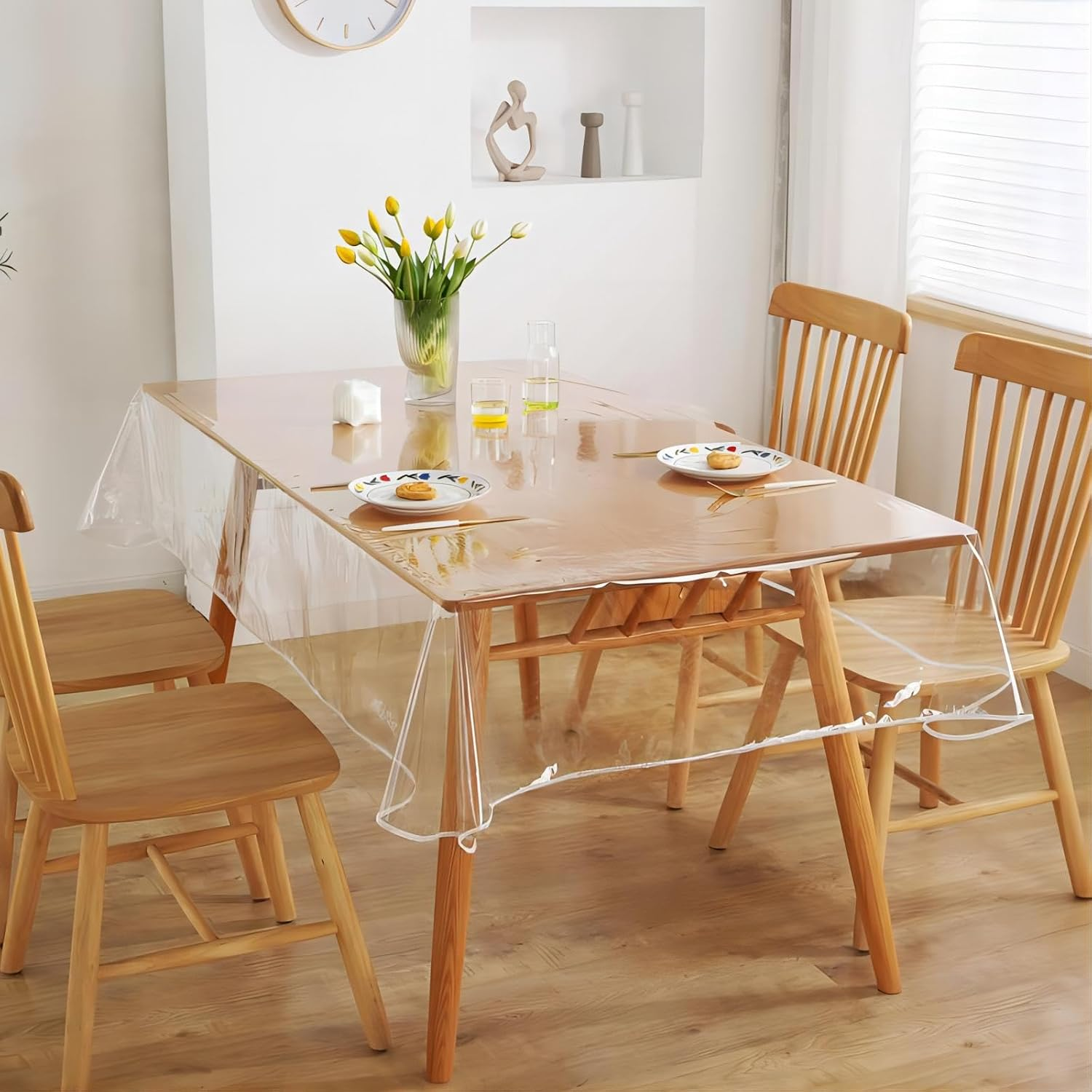 ROROUP Plastic Table Cover, 100% Waterproof Oilproof Stain Resistant Wipeable Rectangle Transparant Vinyl Table Cloth, Clear Tablecloth Protector for Indoor Outdoor Dining Table (140X300Cm) image number 6