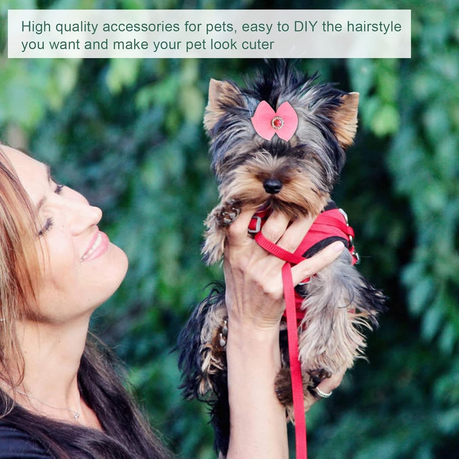 20Pcs Dog Bows, 10 Pairs Yorkie Dog Puppy Hair Bows with Rubber Bands, Elastic Multicolor Rhinestone Beads Cute Pet Small Dog Hair Bowknot Grooming Accessories for Dogs image number 2