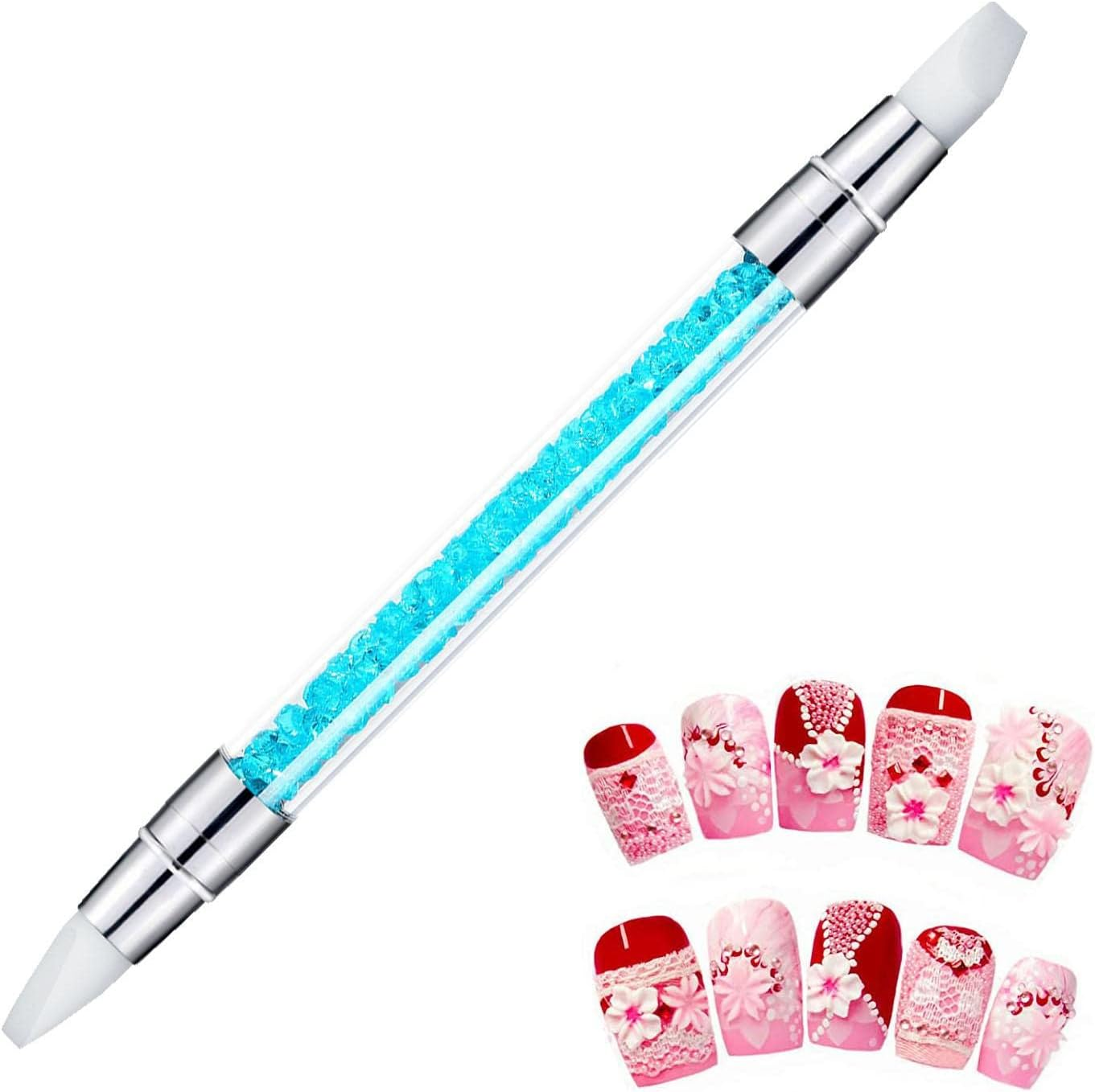 Nail Art Brush,Professional Nail Tools - Dual Head Carving Drawing Dotting Tool, Acrylic Rhinestone Handle, Art Tools for Carving, Shaping Shwing