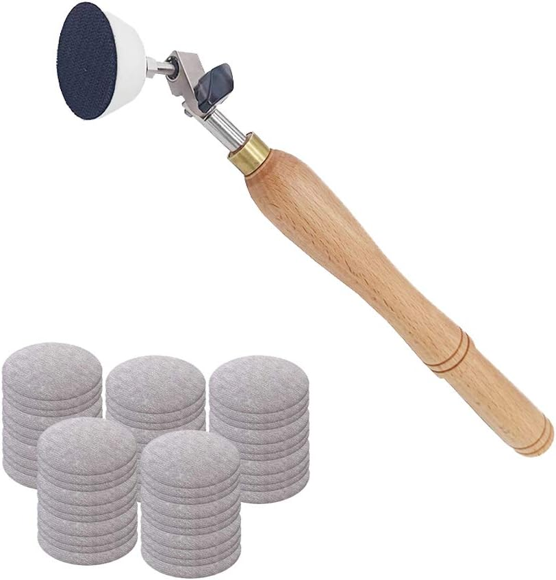 Bowl Sander, Sanding Tool for Woodworking, with 2 Inch Hook and Loop Sanding PU Pad and 11.8 Inch Long Hardwood Handle, Total 50 Pcs Sandpaper Discs in Grits 80/120/150/180/240 image number 2
