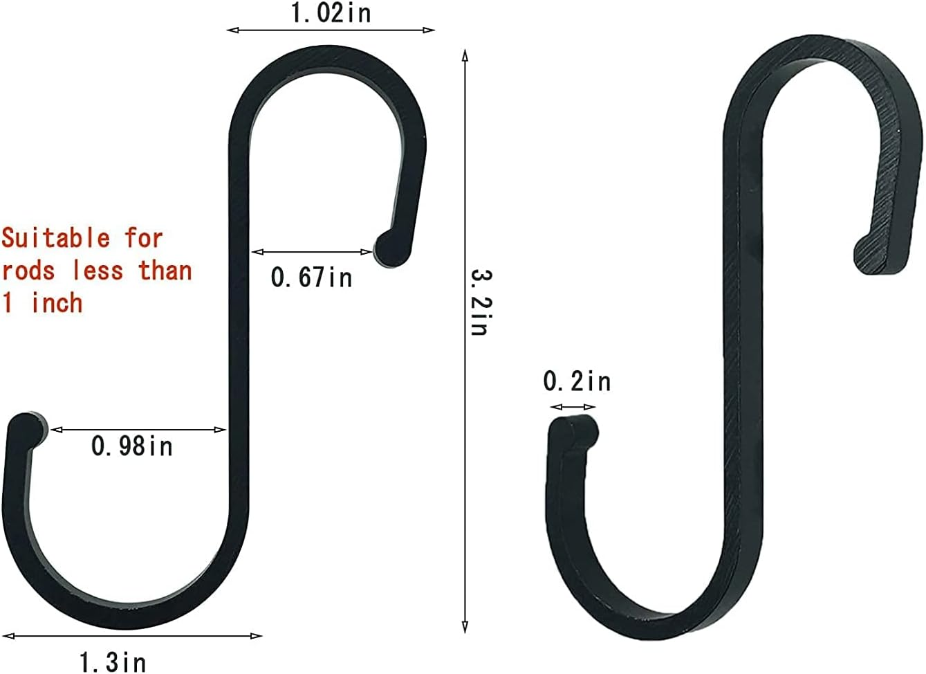 ZDY Aluminum S Hooks, 12 Pack, Heavy Duty, Matte Black, 55 Lbs Capacity, Modern Style, Space Aluminum, S Hooks for Kitchen, Closet, Garage, Bathroom, Garden image number 3