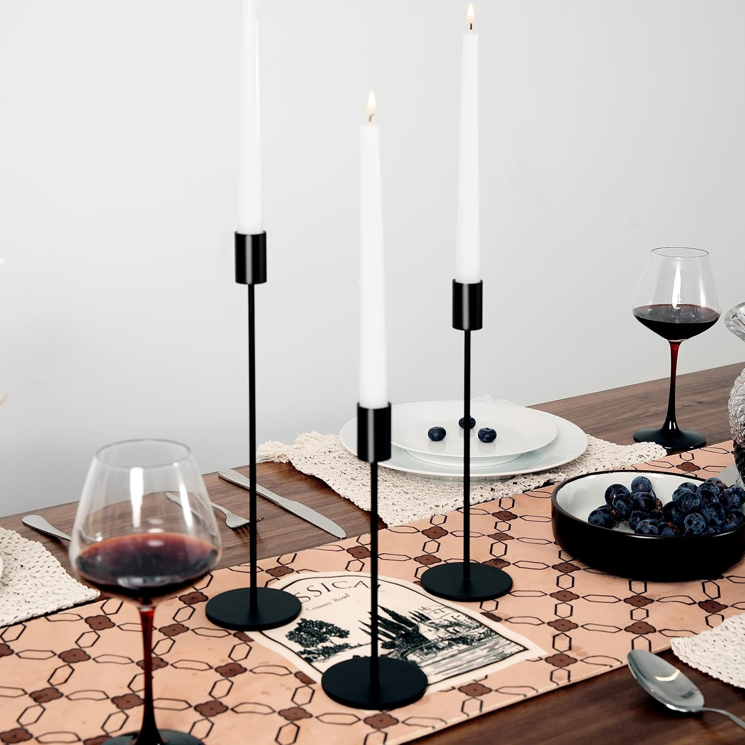 3 Pack Candlestick Holders, Decor Taper Candle Holder for Wedding, Dinning, Party, Fits 3/4 Inch Thick Candle (Black) image number 2