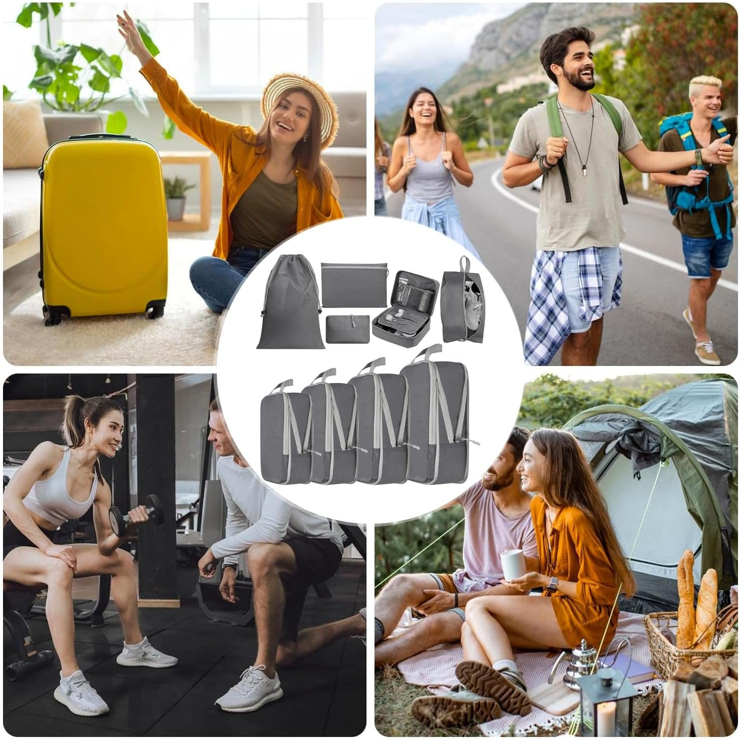 BEANPRECOY 9PCS Compression Packing Cubes for Travel - Waterproof Lightweight Luggage Organizers Set,Various Sizes Space Saver Bags for Carry-On Suitcase,Backpack,Vacation Tour Accessories (Blue/Gray) image number 4