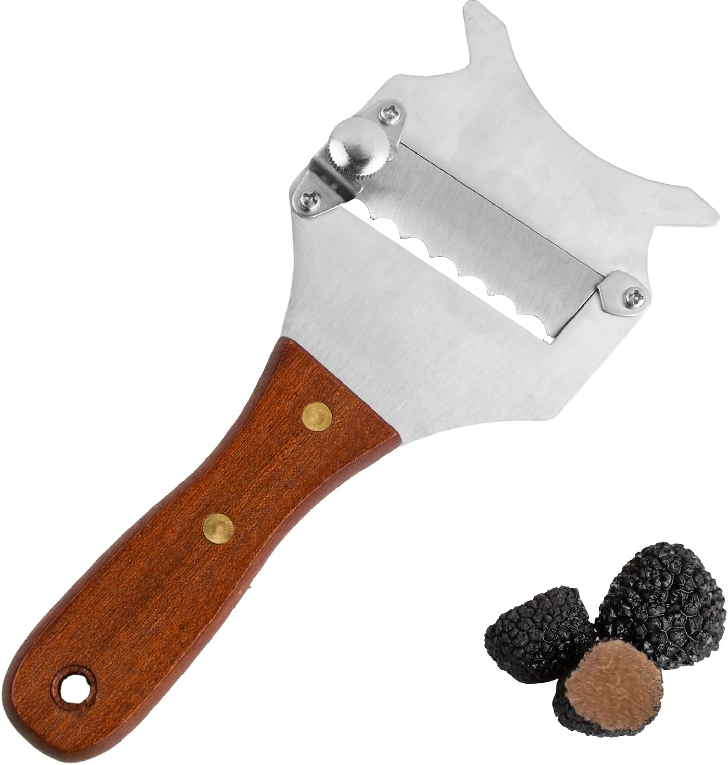Slicer for Truffle, Stainless Steel Truffle Cheese Slicer, Truffle Slicer Cheese Chocolate Truffle Shaver Cutter, Truffle Cheese Slicer Grater, with Adjustable Blade, with Wooden Handle, for Mushrooms image number 4