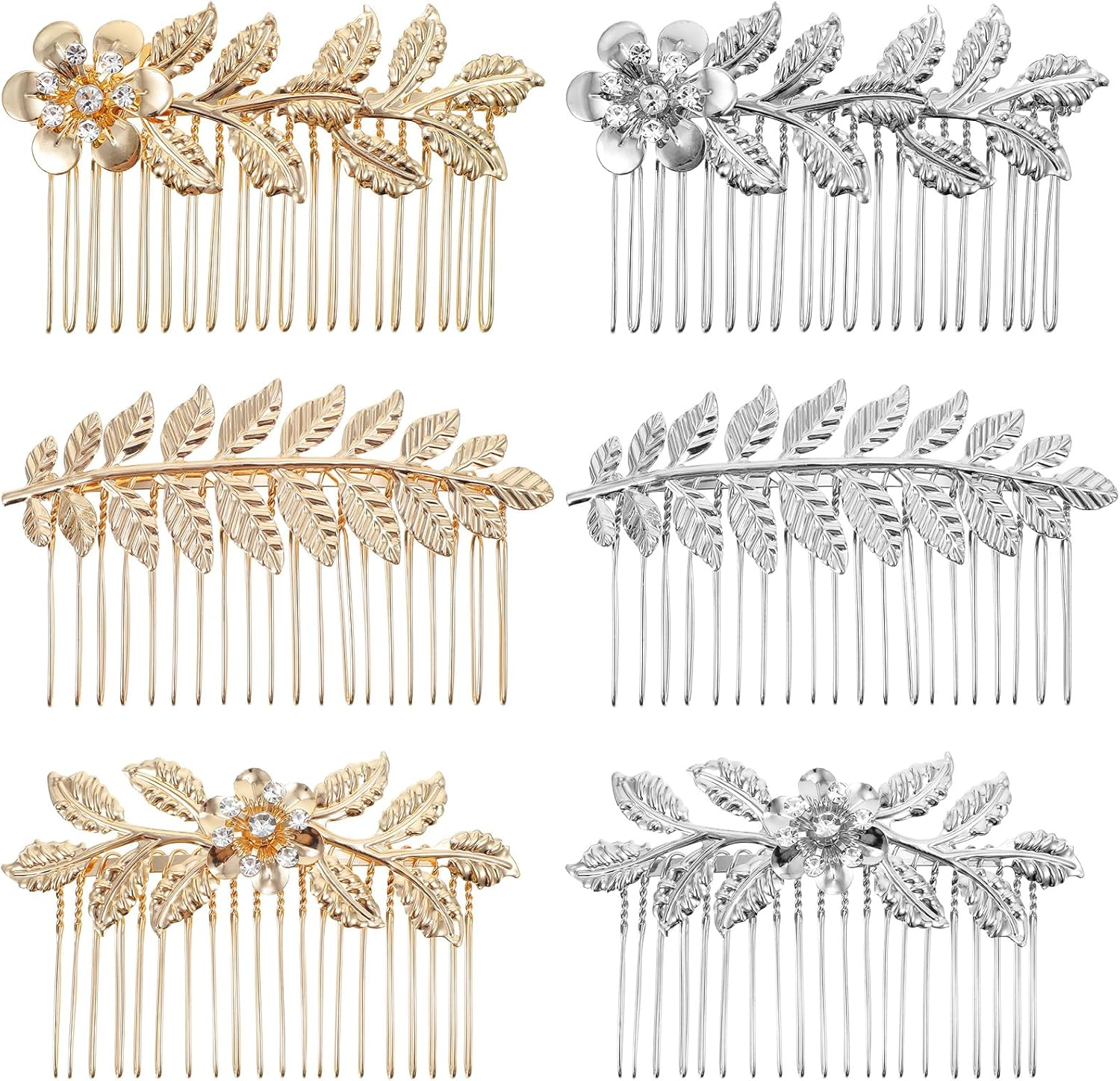 Ymapinc Rhinestone Comb Clips,6 PCS Leaf Silver Gold Hair Combs for Women,French Combs Wedding Hair Accessories for Women Gold Comb Clip for Bridal, Bridesmaid Wedding & Daily image number 1