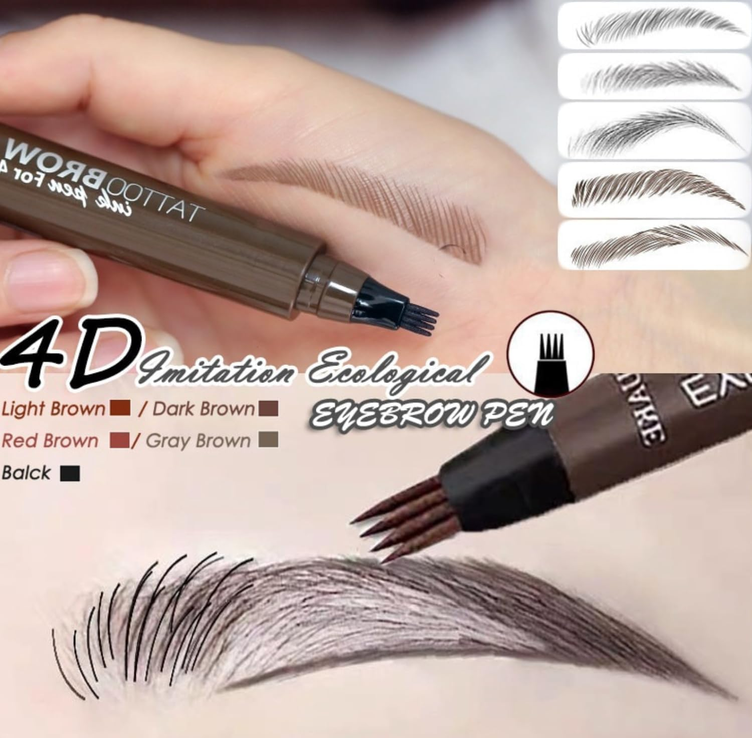 Microblading Eyebrow Pen, Long Lasting 4 Tip Eyebrow Pencil for Women Brow Shaping & Filling, Eyebrow Contouring Pencil Tattoo Pen, Microblading Eyebrow Pen 24H Smudge Proof,4 Pack image number 5