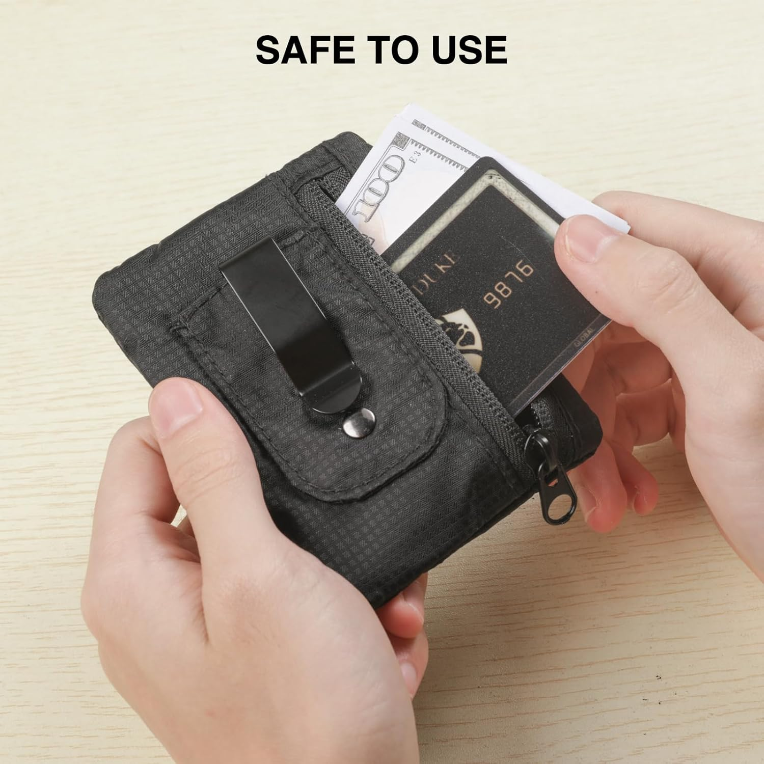 KOSMCCO RFID Blocking Clip Stash Pocket, Compact Hidden Travel Belt Wallet for Cards & Cash - Slim Pickpocket-Proof Design for Everyday Carry, Black image number 3
