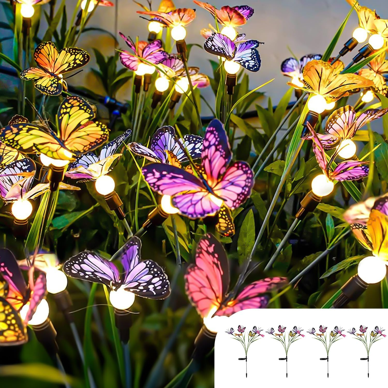 Theapro 4 Pack Solar Butterfly Garden Lights, Total 24 Leds Solar Lights Outdoor Dancing Motion Decorative Stakes Wind-Activated LED Lights IP65 Waterproof for Garden Patio Yard Path image number 2