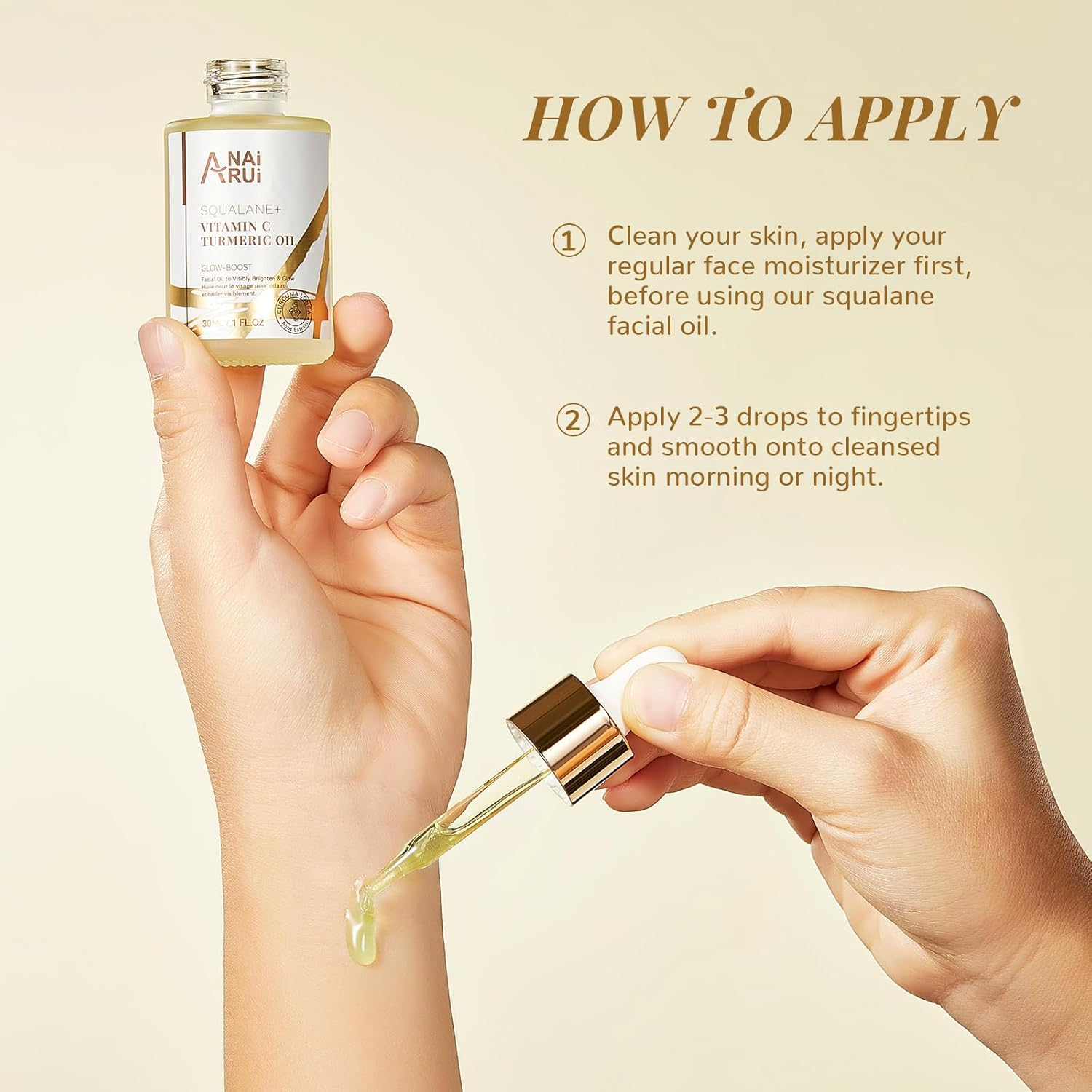 ANAI RUI Squalane Vitamin C Turmeric Facial Oil Moisturizer for Face, Hydrates, Firms Skin, 1.05 Fl.Oz.