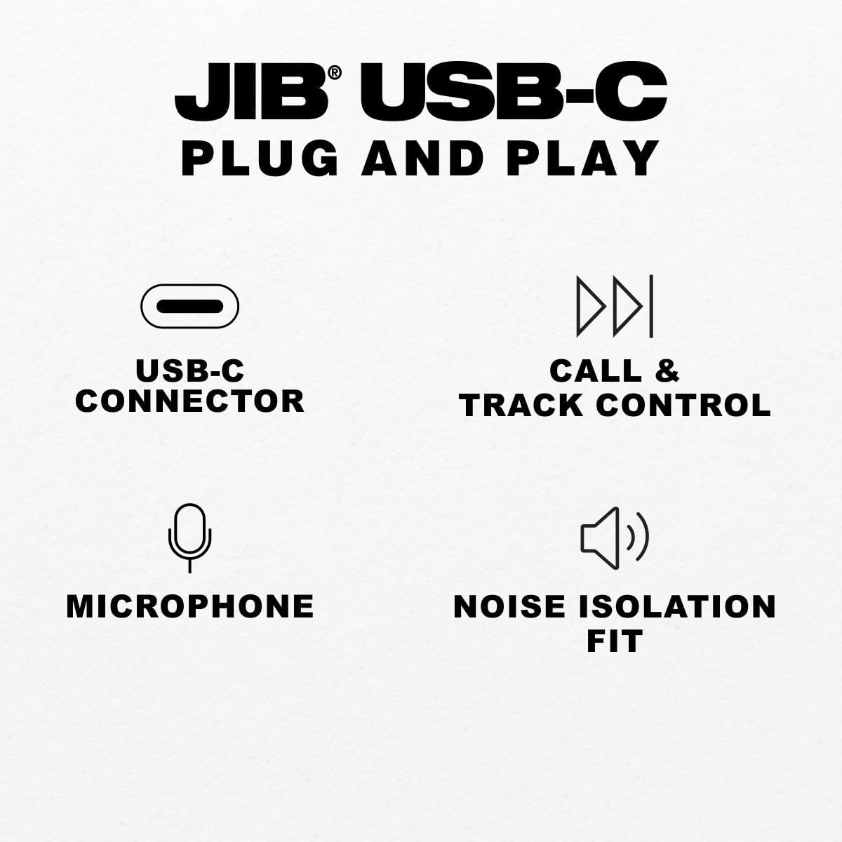 Skullcandy Jib USB-C Wired Earbuds with Noise Isolating Fit, Built-In Microphone Call and Track Control for Iphone Android, Ear Gels for Custom Fit - True Black - Bone image number 1