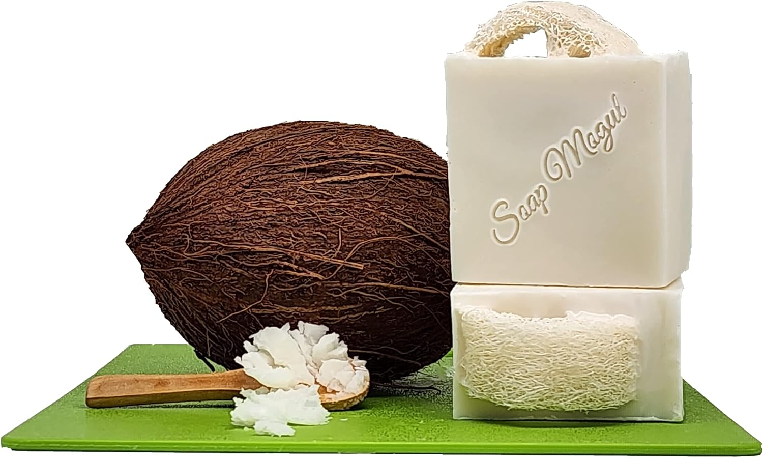 Soap Mogul Coconut Soap Bar with Loofah for Dry, Sensitive Skin and Whole Body.