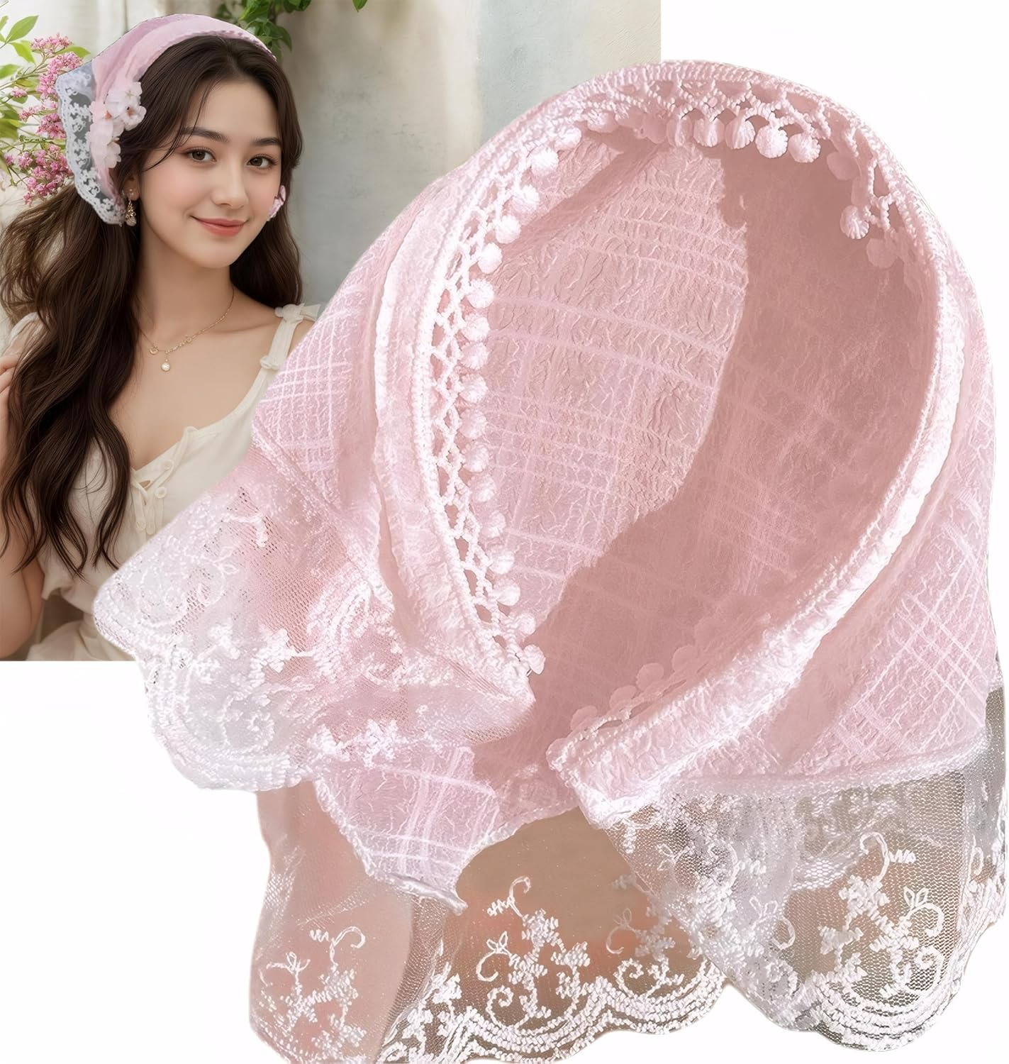 Kintiva Lace Hair Bandana Scarf for Women, Boho Triangle Headband Turban (White)