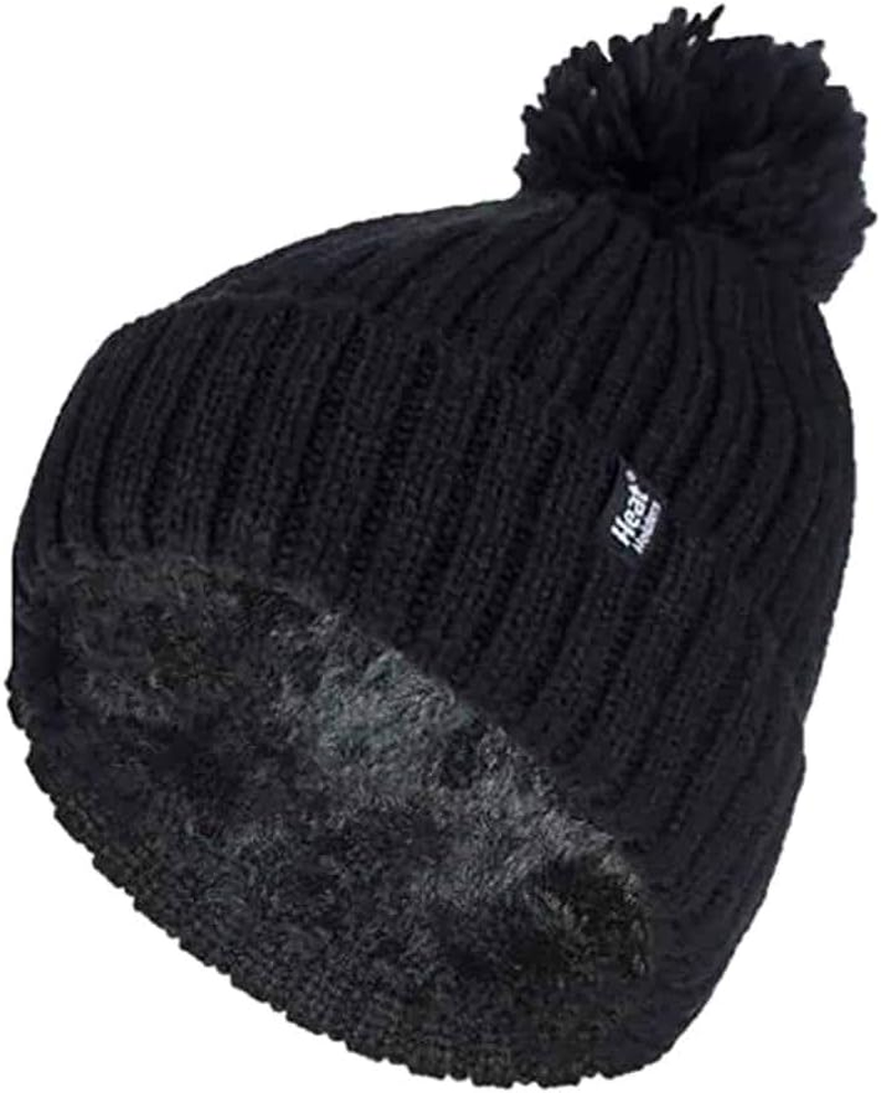 HEAT HOLDERS - Womens Knitted Style Fleece Lined Warm Thermal Winter Beanie Hat
