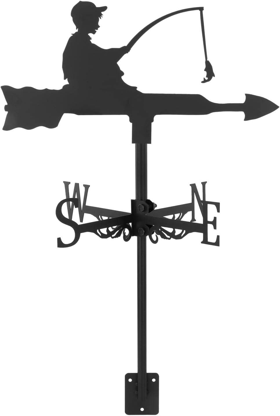 Creative Weathervane Indicator Kit Wind Direction Garden Stake Outdoor Iron Bracket, for Roof, Barn, Measuring Tools Ornament - Fishing Boy image number 1