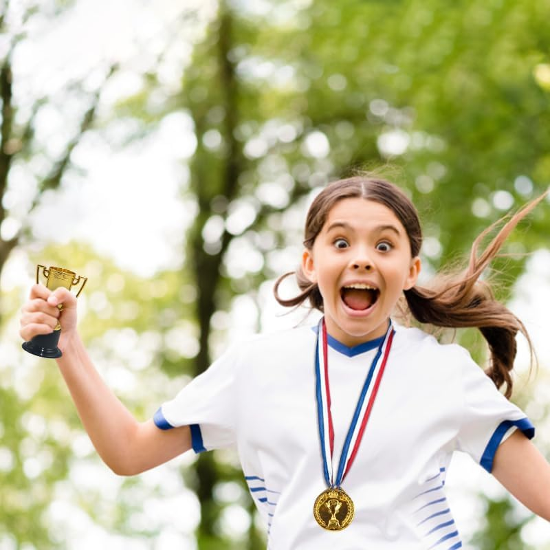 20Pcs Gold Medals， Award Medals with Neck Ribbon, Multi-Purpose Plastic Winner Trophies ， Bulk Pack for Competitions, Sports, and Ceremonies.(Trophy Style) image number 2