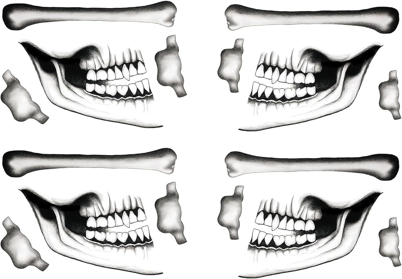 2 Set Skeleton Face Tattoo Classic Skull Temporary Tattoo Halloween Costume for Men and Women,Skeleton Costume，Halloween Face Tattoos