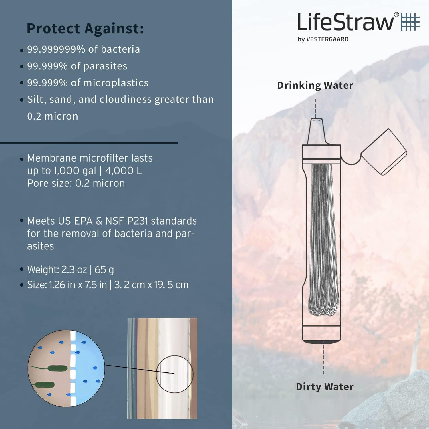 Lifestraw Peak Series Water Filter Straw, Mountain Blue image number 6