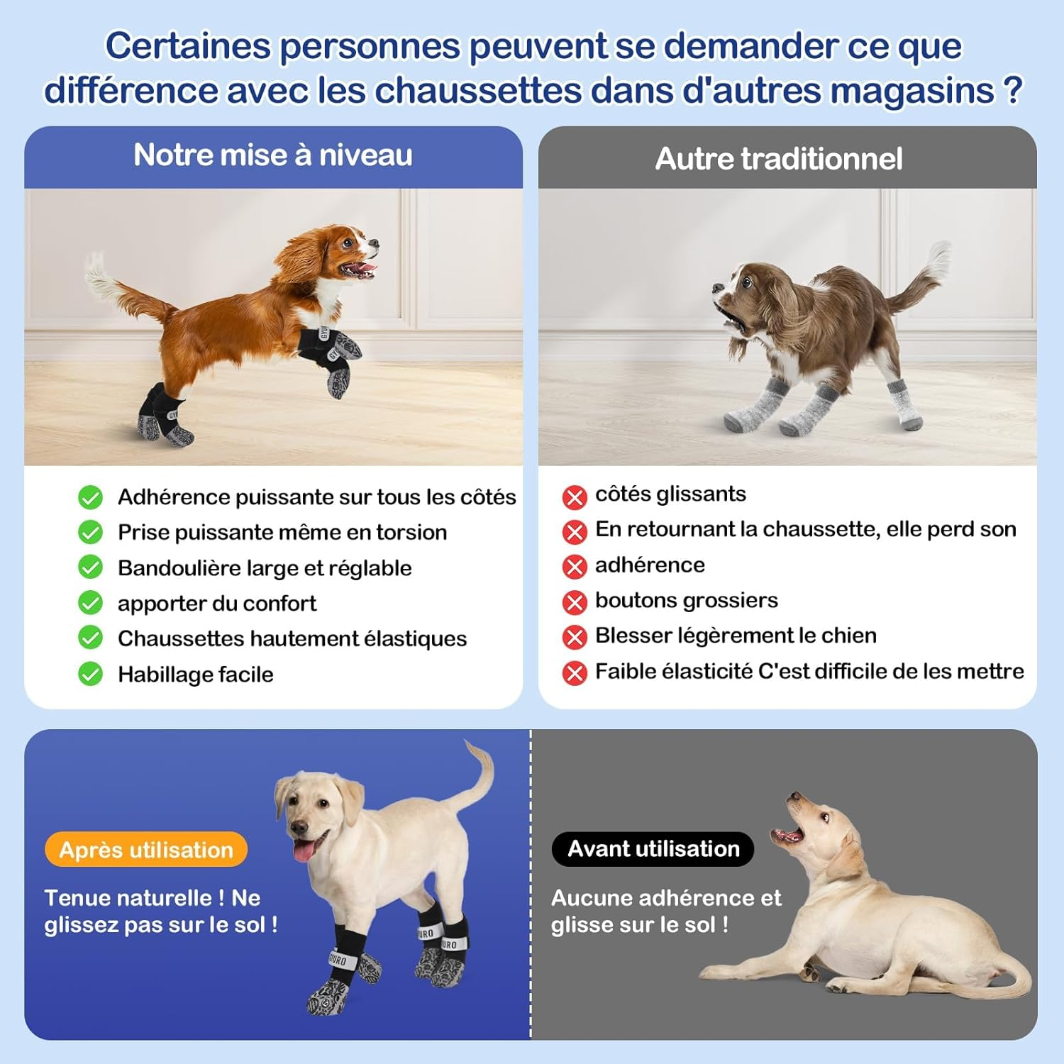 Double-Sided Non-Slip Dog Socks for Indoor Use to Prevent Paws Licking, Paw Protection, Pet Paws, Protection, Traction, Control Socks on Hardwood Floor (Black, XXL)