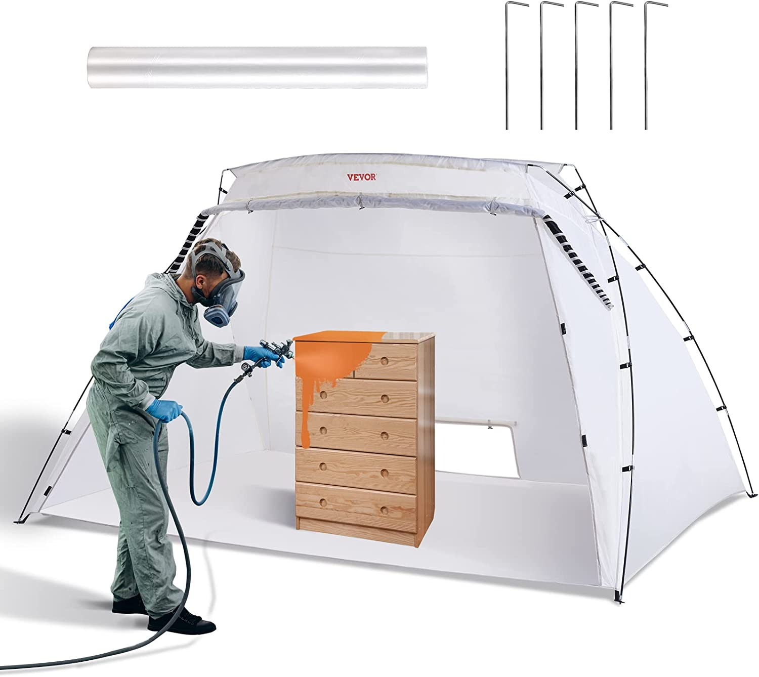 VEVOR Portable Paint Booth,10X7X6Ft Larger Spray Paint Tent with Built-In Floor & Mesh Screen & Windproof Hooks, Painting Tent Station for Furniture DIY Hobby Tool, Spray Paint Shelter,Extra Large