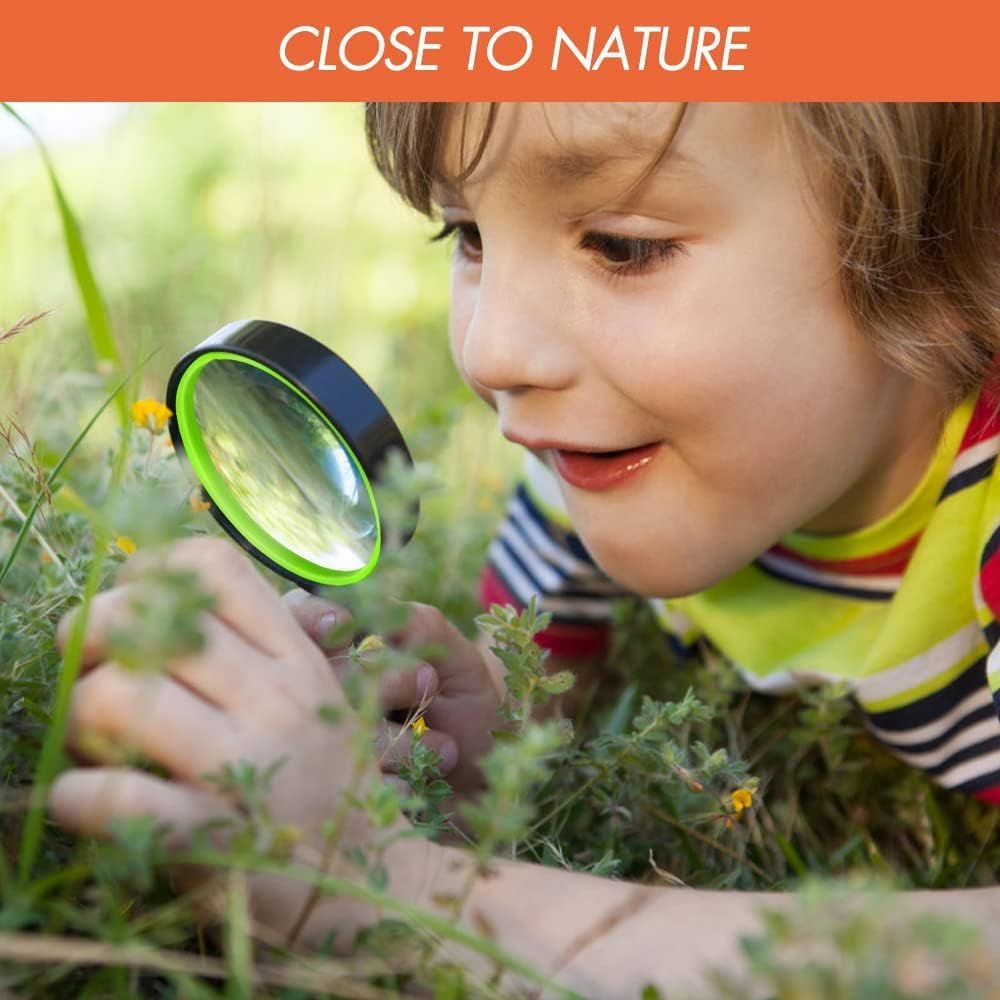 2 Pack 10X Magnifying Glass for Seniors & Kids, Non-Slip Handheld Magnifier for Reading, 75Mm Magnify Glasses Lens for Close Work, Science and Hobby Observation（Green and Orange image number 3