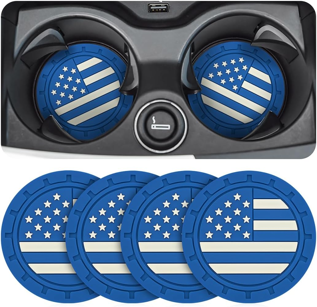 AUCELI 4 Pack Car Cup Holder Coasters, Colored American Flag US Flag Insert Car Cup Coaster, 2.75 Inch anti Slip Shockproof Embedded Drink Mat, Vehicle Interior Decor Accessories