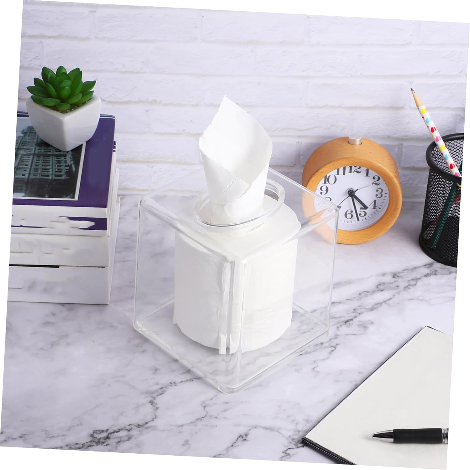 Square Tissue Dispenser Box Acrylic Tissue Holder for Bathroom Kitchen Vanity and Office Chic Napkin Organizer for Counters and Dressers image number 1