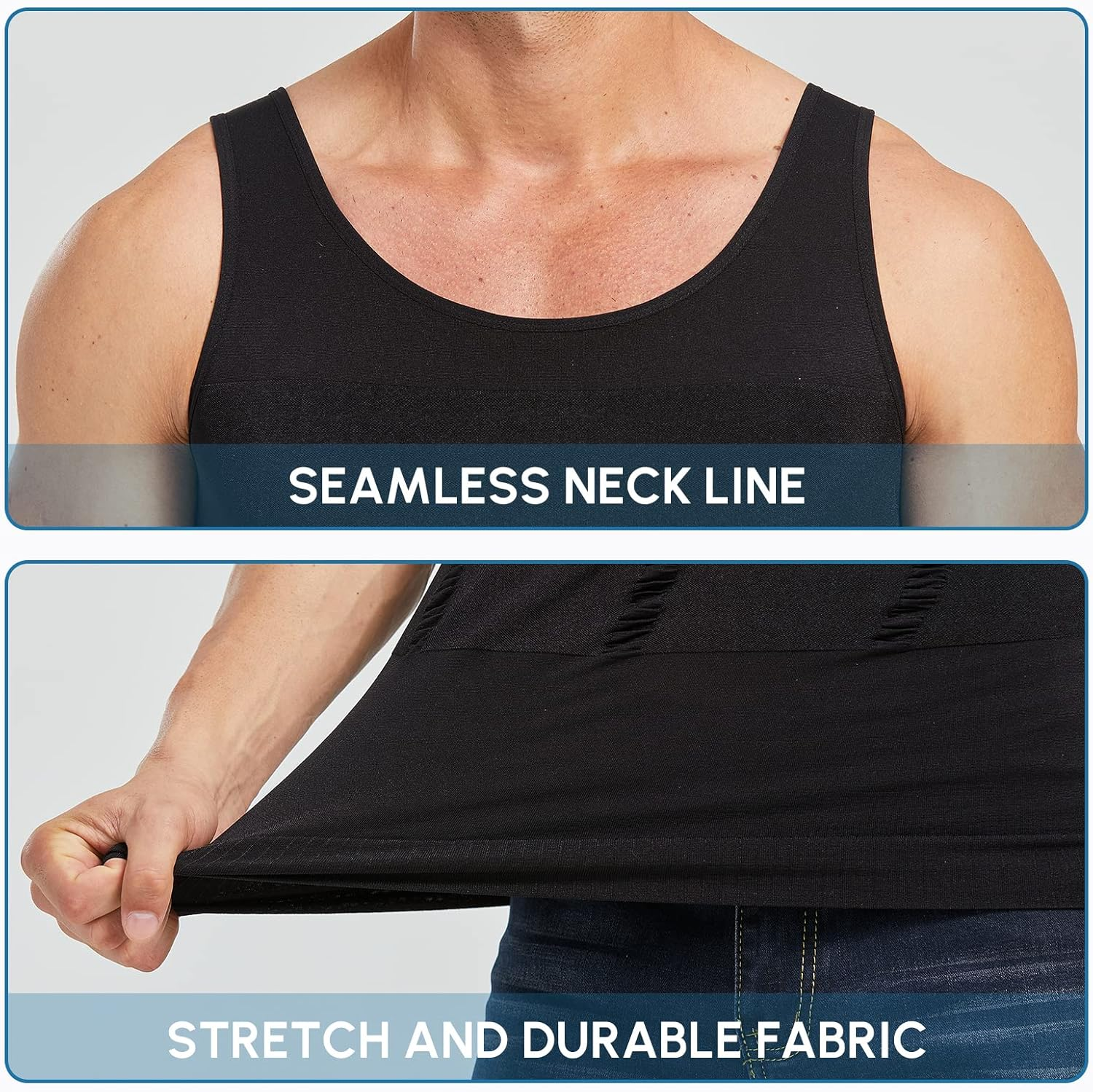 Men'S Shaper Slimming Undershirts T-Shirt Elastic Body Sculpting Vest Black Color image number 3