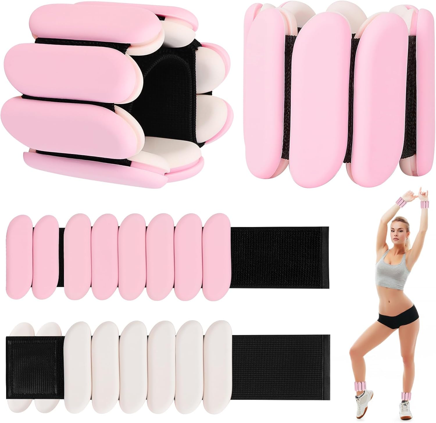Wrist Weights - 1 Pair (1 Lb Each) | Adjustable Wearable Wrist Ankle Weights, Silicone Wrist Bangles Leg and Arm Weights for Women | Yoga, Dance, Pilates, Swimming, Walking and Gym