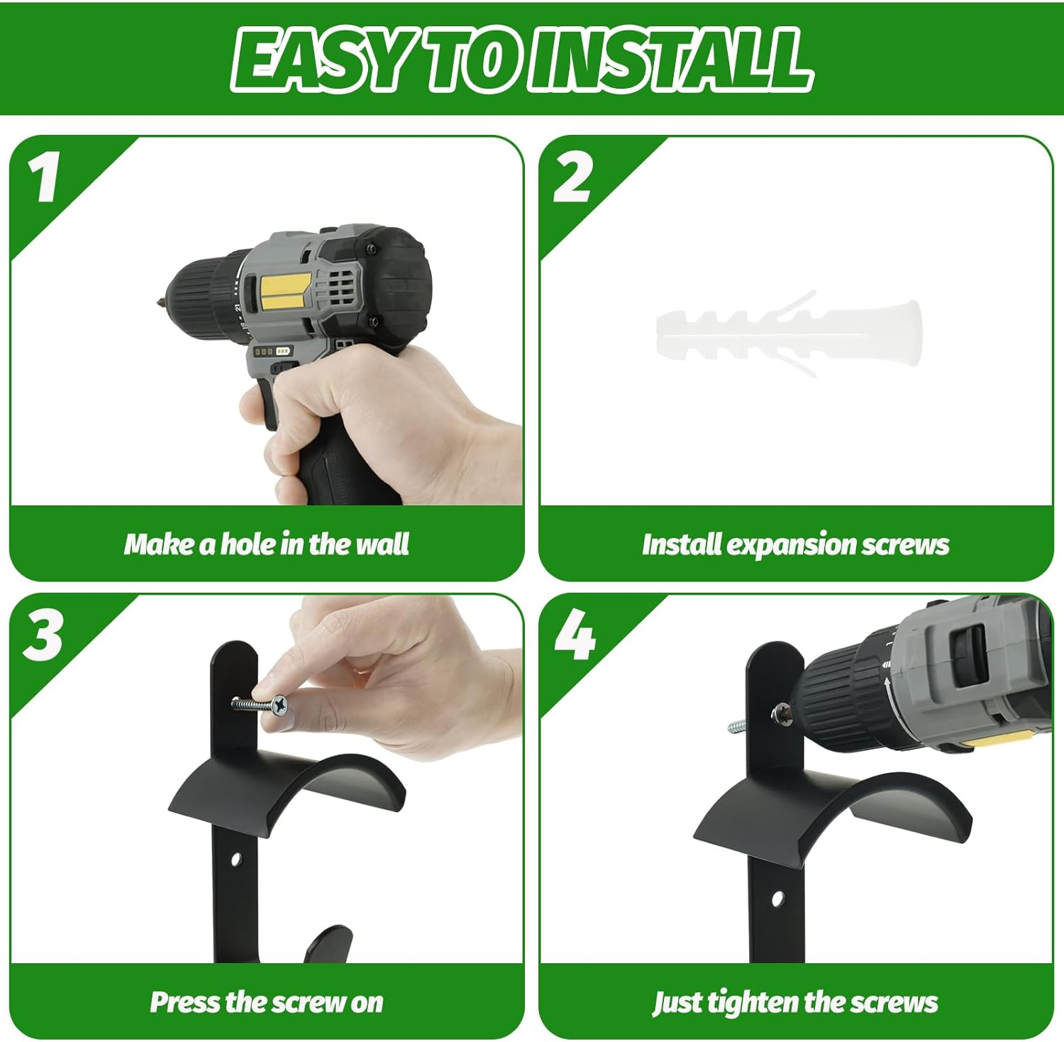 4 Pcs Metal Bridle Rack with Rust Coating Wall Mounted Bridle Holder with Tubes and Screws for Barn Tack Room Stall Storage Black image number 4