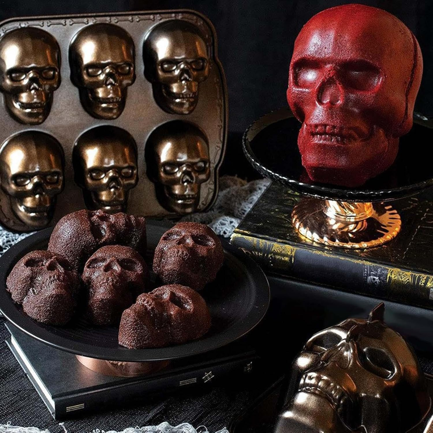 Skull Cake Mold, Creepy Muffin Mould, Skull Candy Tray, Skull Cake Pan, Aluminum Skull Mold, Skull Kitchen Gadget, Skull Cake Tray Kitchen Gadget for Birthdays Christmas New Year Halloween
