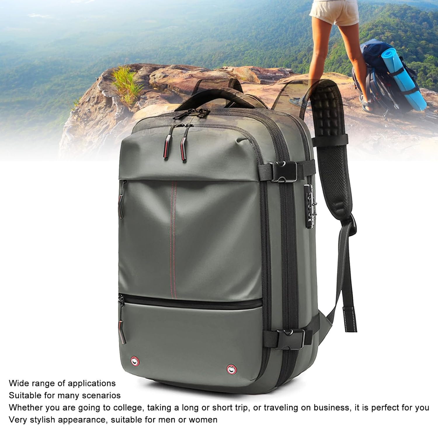 Travel Backpack, Vacuum Backpack with Vacuum Pump, 19 Inch Large Capacity Backpack, Expandable Travel Backpack with Combination Lock, Compartmentalized Storage Design image number 6