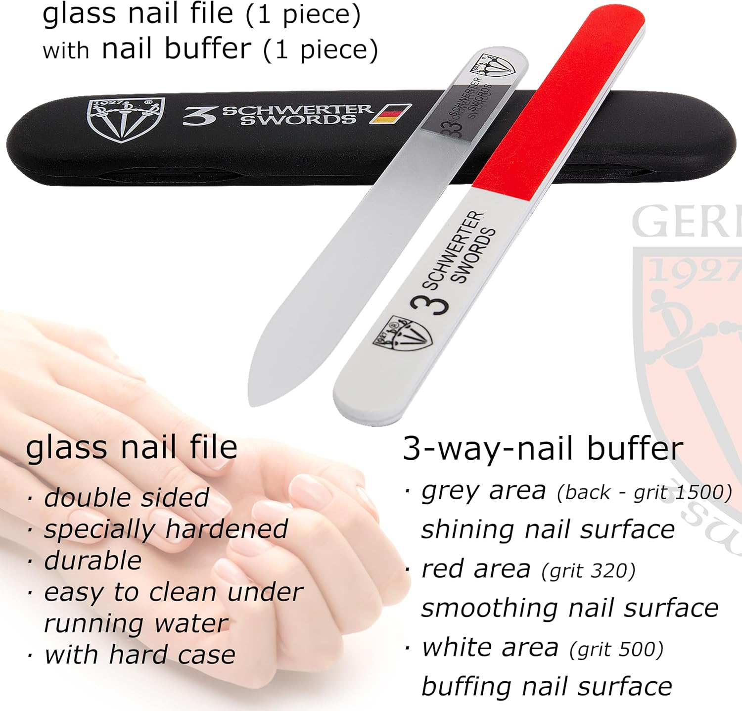 THREE SWORDS - CRYSTAL GLASS NAIL FILE for Natural and Artificial Nails - Durable - Washable - Finest Quality - 11Cm - MANICURE - PEDICURE - GROOMING - NAIL CARE by THREE SWORDS (270313) - Glass File (1 Pc.) image number 4