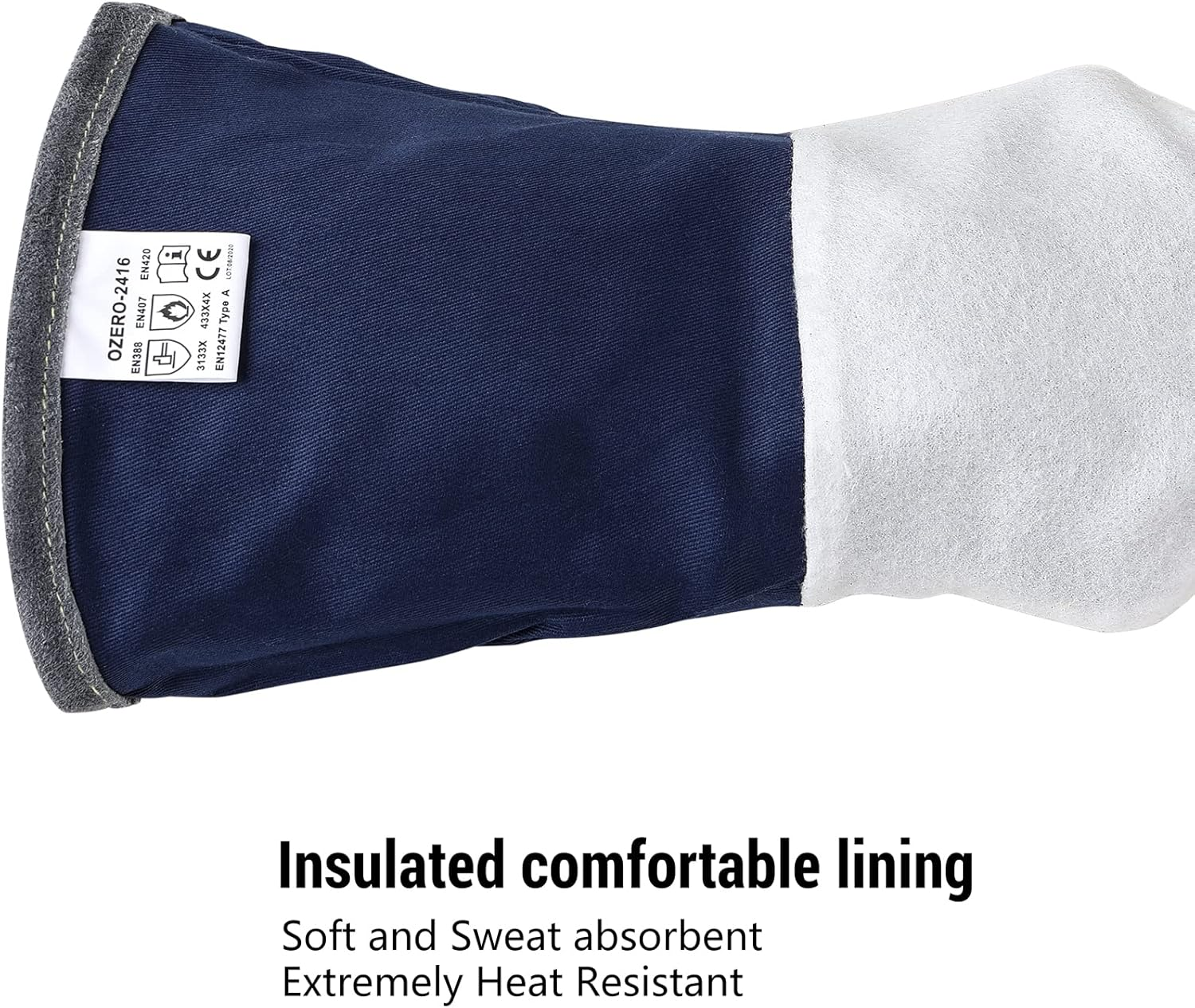 OZERO 932&deg;F Heat Resistant Forge Welding Gloves: 16 Inches Cowhide Leather Long Sleeve & Insulated Lining Grill Gloves for Barbecue/Tig Welder/Oven/Fireplace/Wood Stove/Animal Handling image number 2