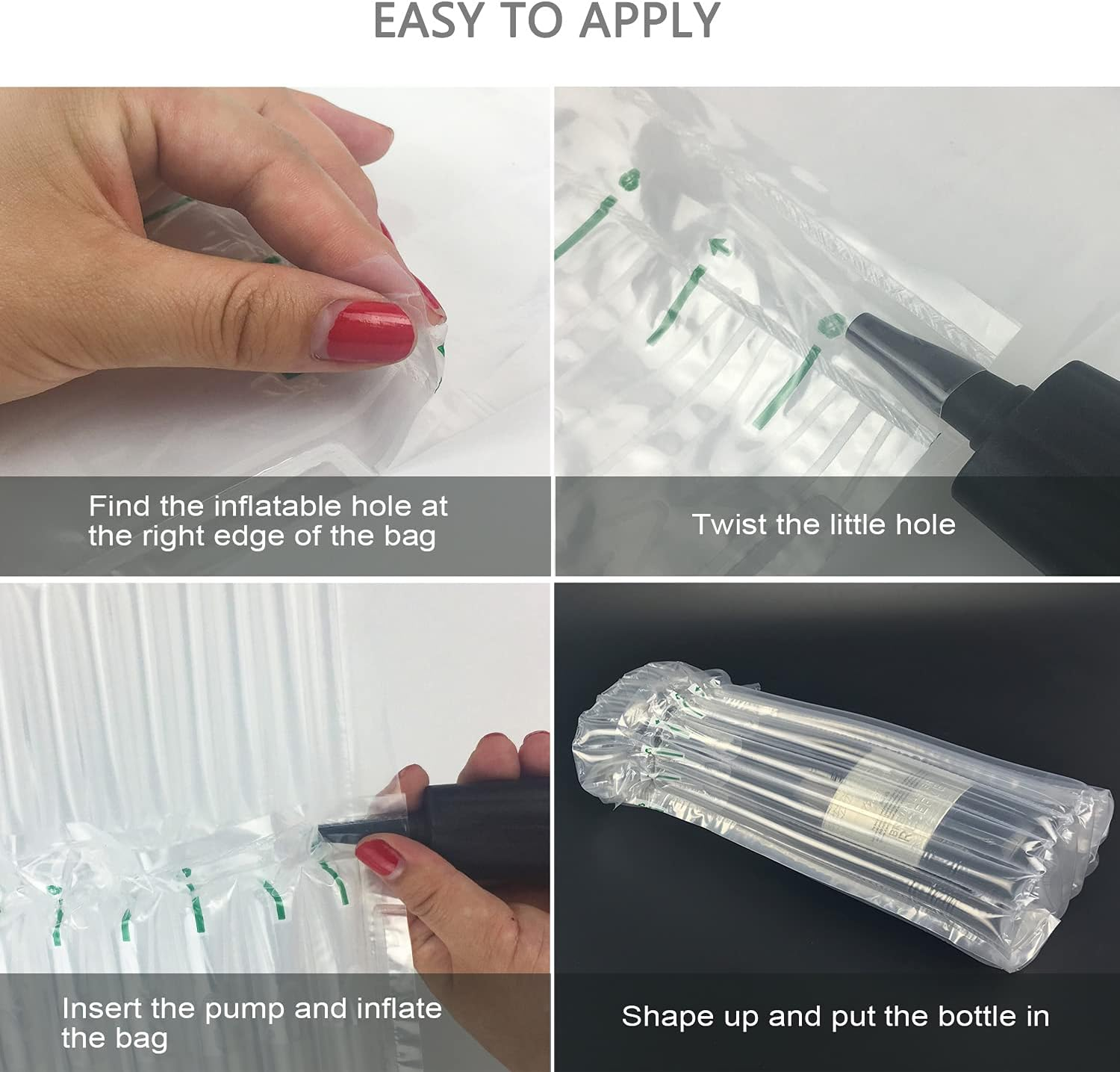 20 Pack Wine Bottle Protector Bags, Inflatable Air Column Cushion Bags with Pump for Safe Transportation