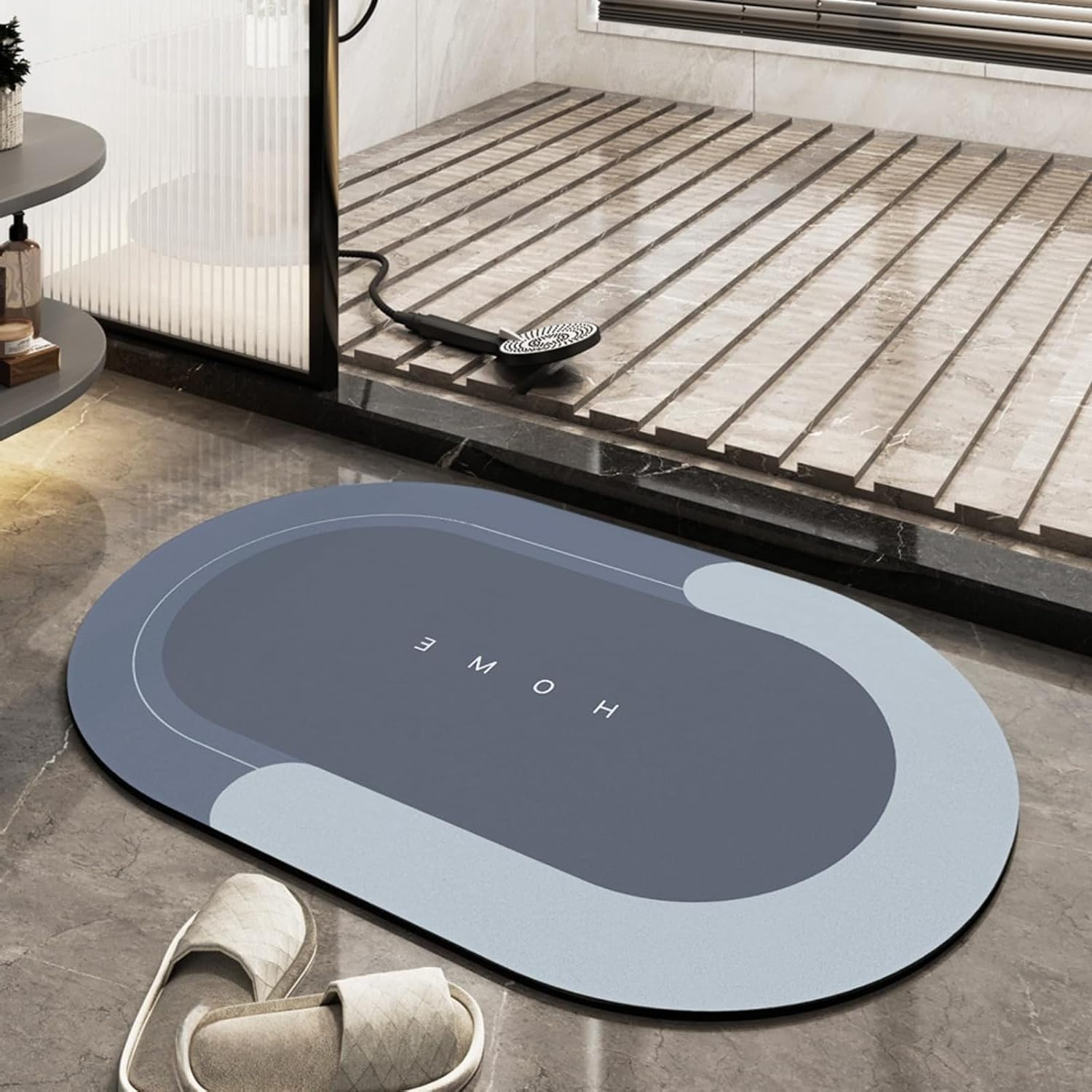 Absorbent Bath Mat,60X40Cm Bathroom Mat,Super Absorbent Quick Dry Bathroom Mat Premium Rubber Backed Bathroom Floor Rugs Non Slip Bath Rugs for Bathroom (Diatom Ooze, Blue Circle) image number 4