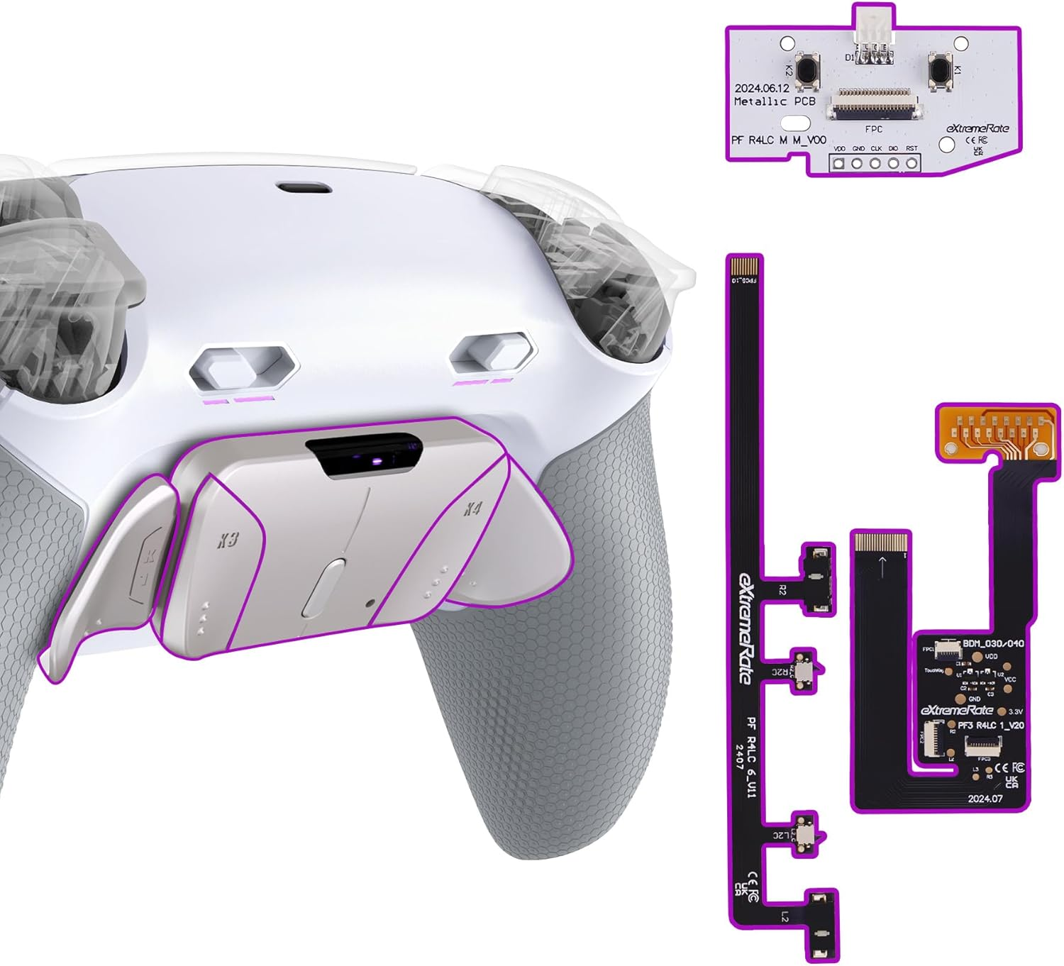 Extremerate RISE4 plus MAX RMB Back Paddles Kit with Clicky Trigger Stops & Rubberized Grip for PS5 Controller BDM-030 040 050, Remappable Real Metal Back Buttons Kit for PS5 Controller &ndash; White Black