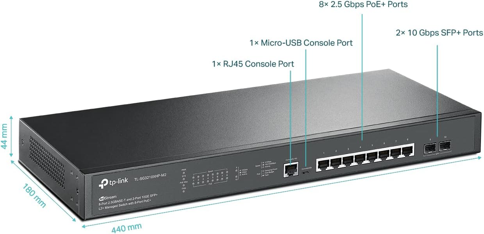Tp-Link TL-SG3210XHP-M2 | Jetstream 8 Port Multi-Gigabit L2+ Managed Poe Switch | 8 Poe+ Port @240W, 2 X 10G SFP+ Slots | 2.5G Bandwidth | Omada SDN Integrated | Ipv6 | Limited Lifetime Protection image number 2