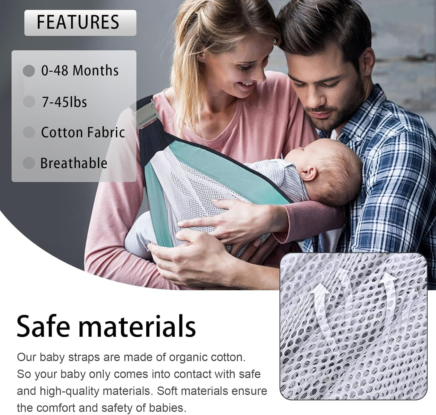 Baby Carrier Newborn to Toddler, Adjustable Baby Wrap Carrier 25-55 Lbs with Soft Padded Straps, Lightweight Mesh Baby Wrap for Travel - 1 Piece, Green image number 1