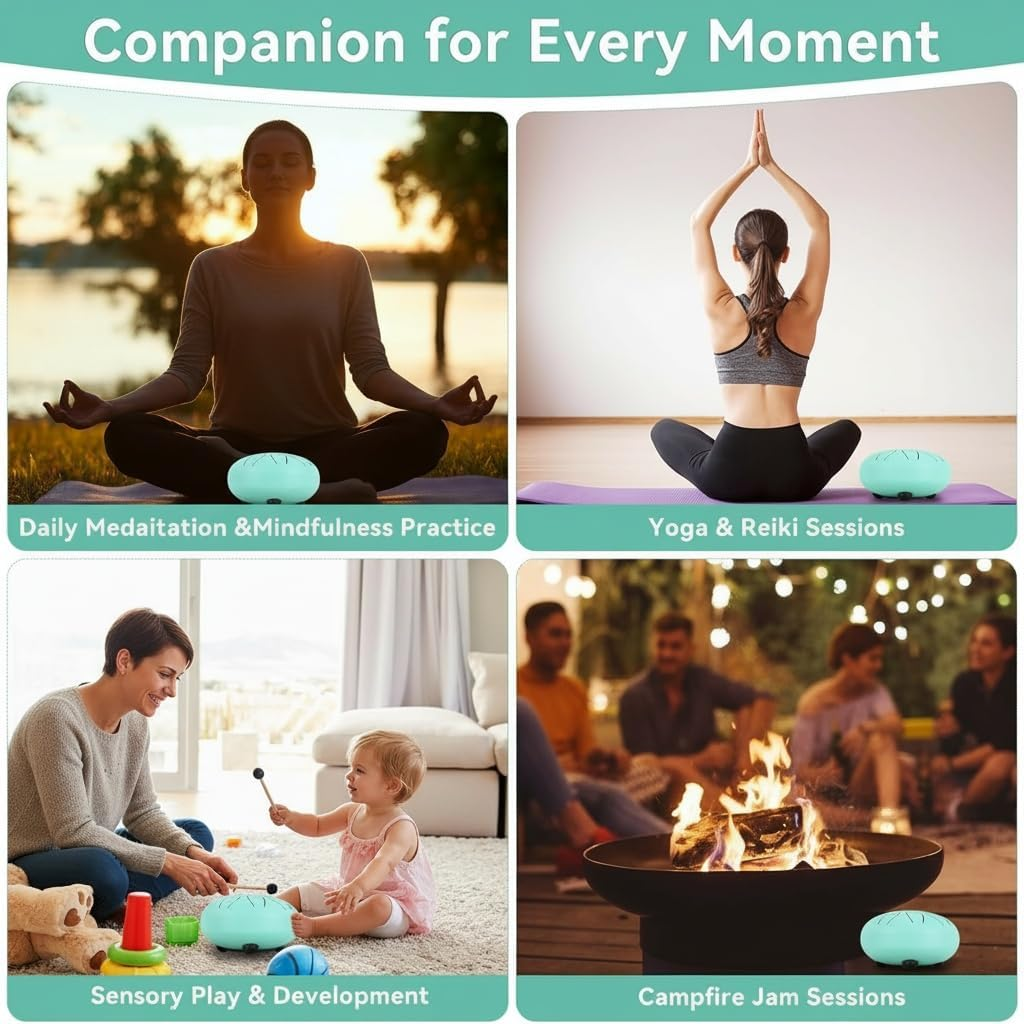 Musical Instruments Rain Drum - 7.09-Inch 11-Tone, Steel Tongue Drum Music Kit（Green） image number 2