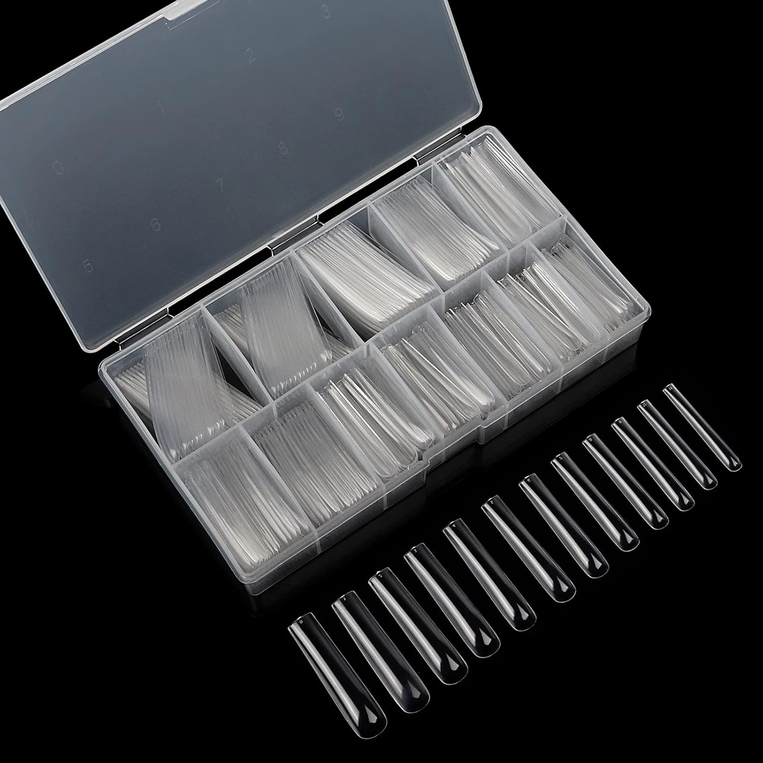 LIONVISON 3XL Clear Full Cover Square Nail Tips for Acrylic Nails Professional, 504PCS Extra Long Tapered Square Straight Nails Tips, 12 Sizes Press on Gel False Nail Tips for Nail Salons Home DIY image number 1