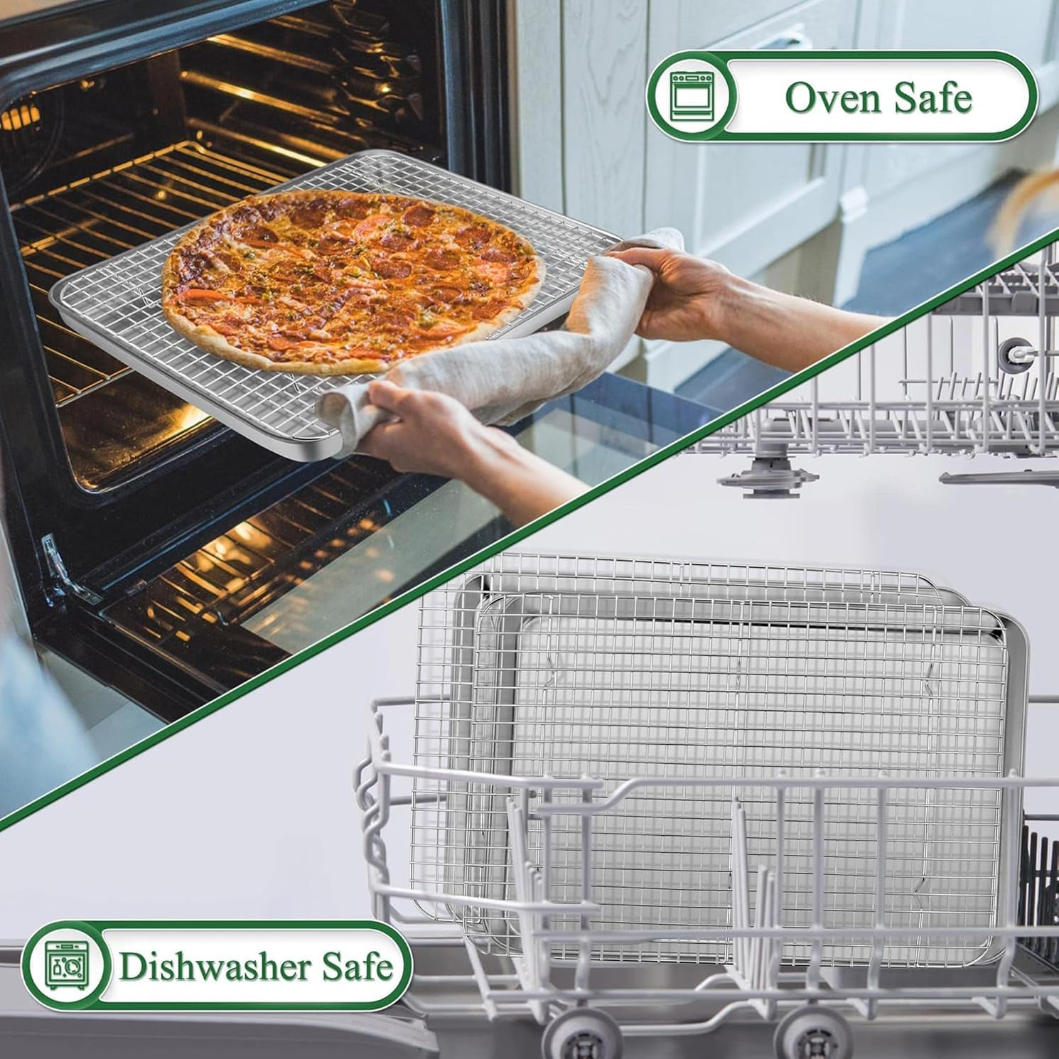 Baking Tray with Rack Set, Stainless Steel Cookie Sheet Baking Sheets with Cooling Rack for Oven, Healthy & Heavy Duty, Sturdy & Dishwasher Safe(2 Pans + 2 Grid Racks) image number 6