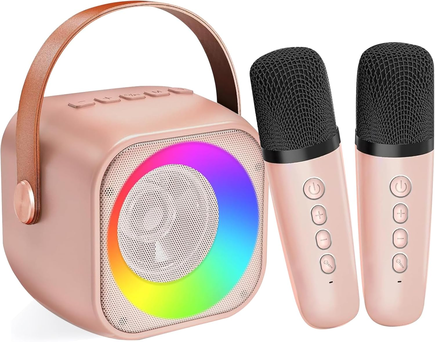 Mini Karaoke Machine for Kids Adults, Portable Bluetooth Speaker with 2 Wireless Microphones, Microphone and Speaker Set with Disco Light for Home Party Christmas Birthday Gift for Girls Boys