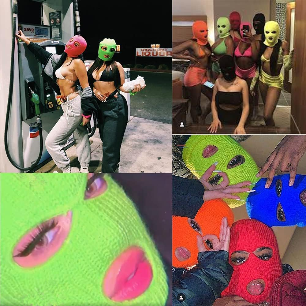 2 Pieces 3-Hole Full Face Mask Cover Ski Mask Winter Balaclava Cap Knitted Face Cover for Winter Outdoor Sports image number 3