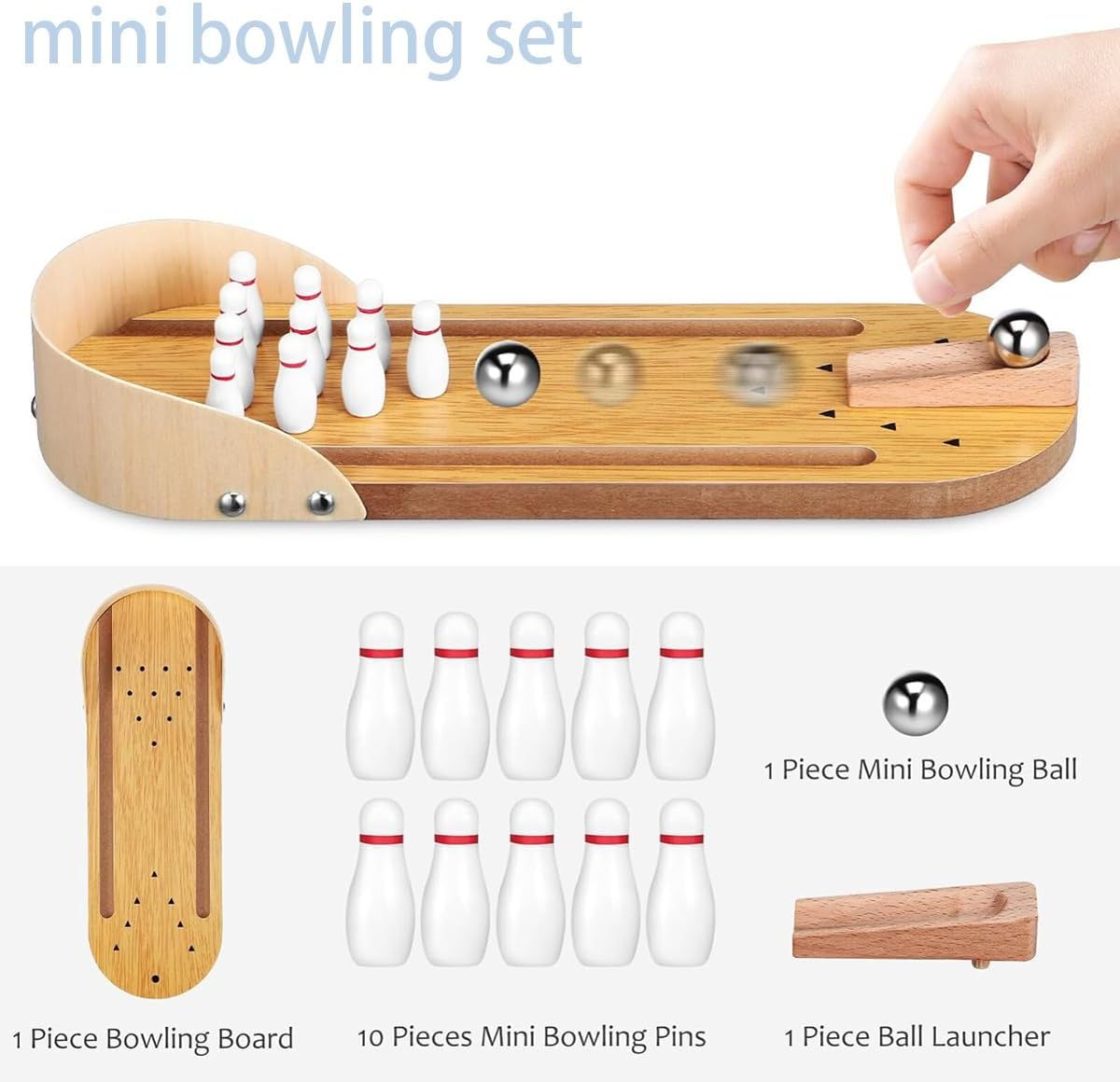 Mini Bowling Game,Wooden Desktop Bowling Game Desktop Bowling Game Desktop Stress Relieve Games for over 14 Years Old Kids Teens Adults image number 1