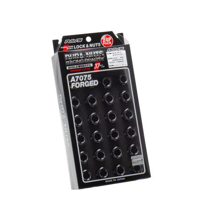 Rays 740200001201BK Duralumin Lock & Nut Set for L37 6H, M12 X 1.5, Black Anodized, 19HEX, 24 Pieces