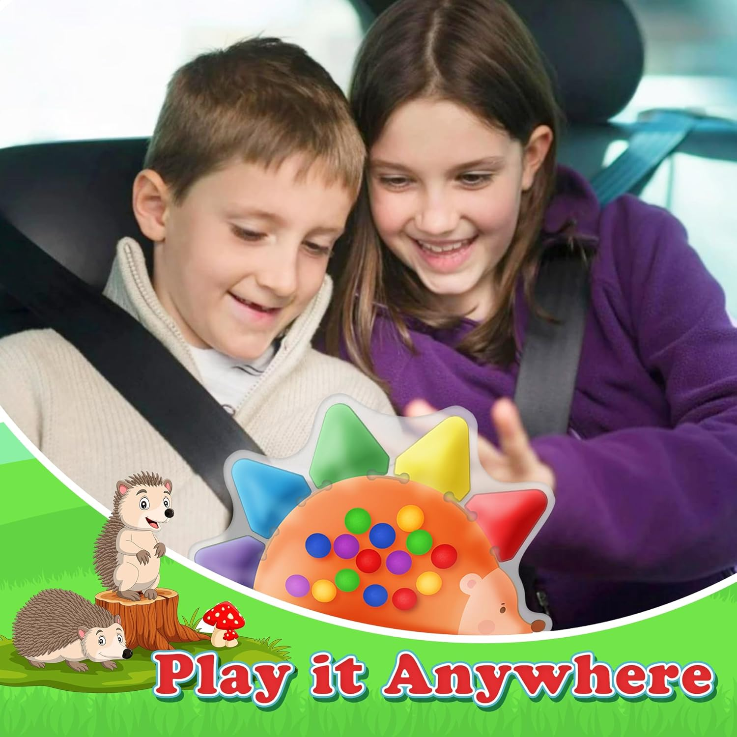 2Pcs Color Sorting Sensory Toy,Fine Motor Skill Games Learning Toys for Toddlers, Hedgehog Dinosaur Color Matching Preschool Activities Educational Calm down Fidget Squishy Sensory Toys for Kids Gifts image number 3