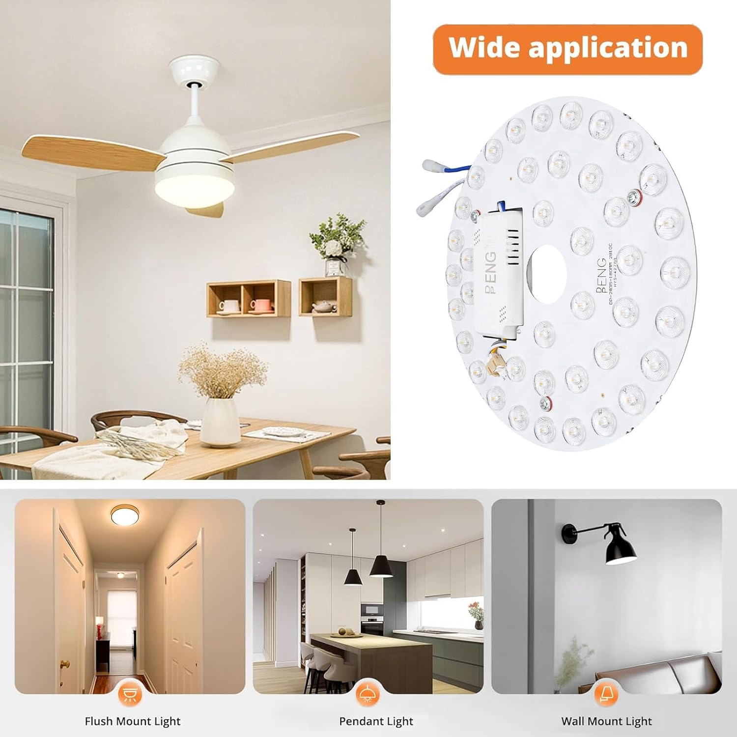 Generic 7.1 Inch LED Retrofit Light Kit for Ceiling Fan, Magnetic Ceiling Fan LED Light Replacement, 18W 3CCT 3000K 4200K 6500K, Panel for Bedroom, Living Room, Round